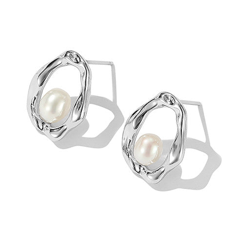 S925 Niche Unique Pearl Trendy Sterling Silver Earrings Women's Elegant High-grade Light Luxury Earrings