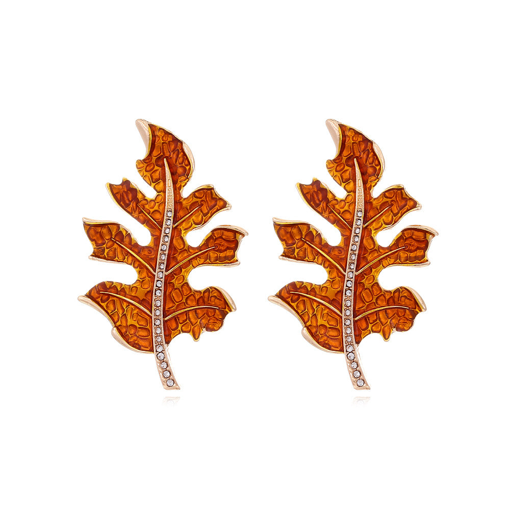 Fashion Creative Alloy Dripping Leaves Rhinestone Earrings