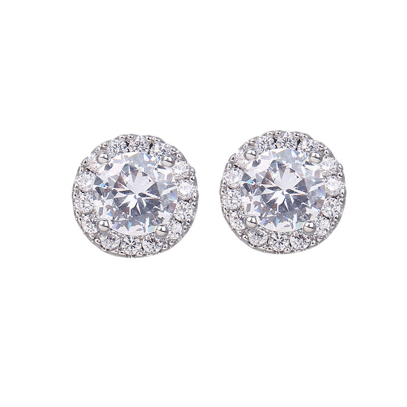 Fashion All-match Round Micro Zircon-encrusted Stud Earrings Ornament