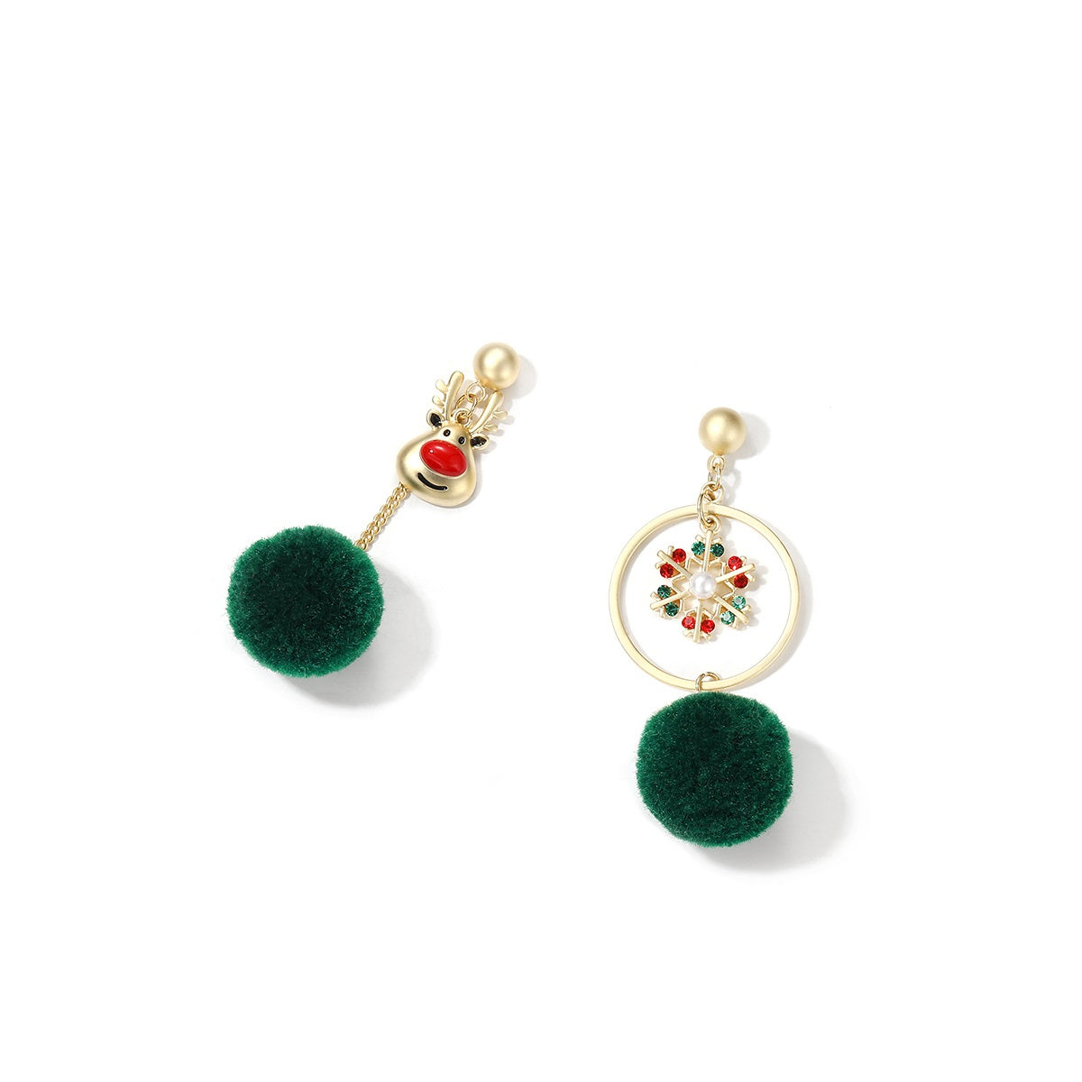 Christmas Elk Snowflake Wool Ball Ear Studs Female