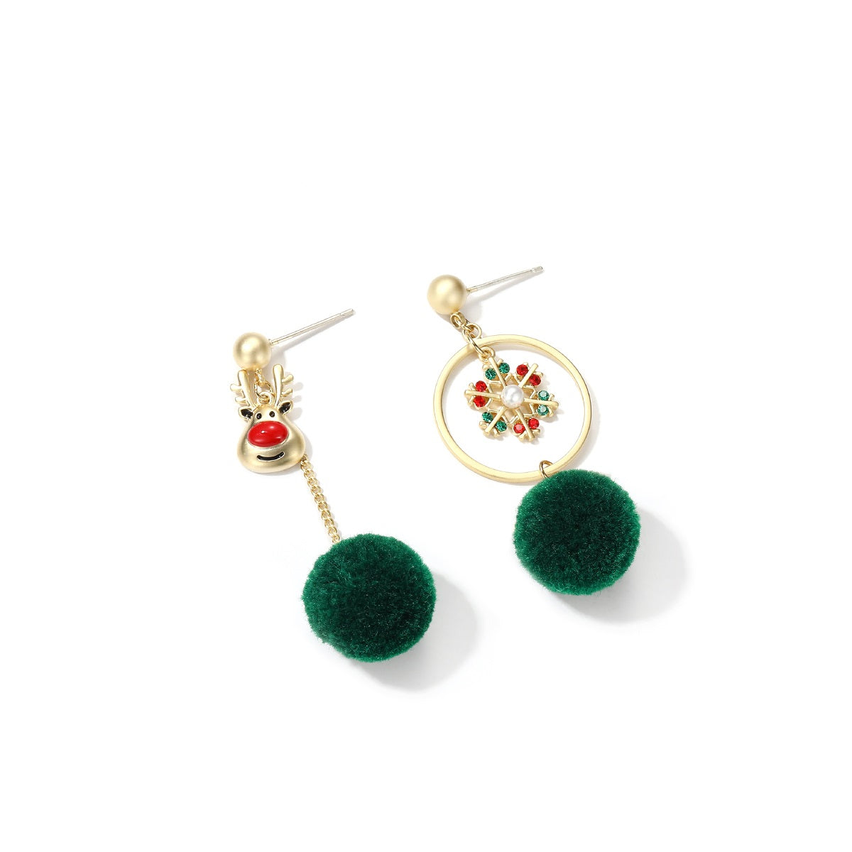 Christmas Elk Snowflake Wool Ball Ear Studs Female