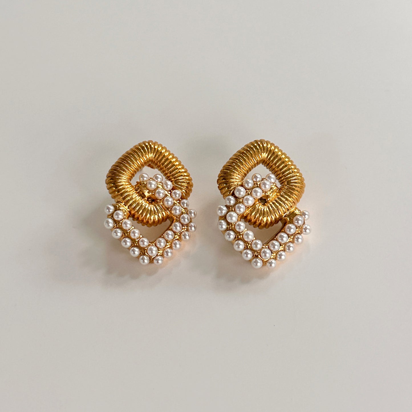 Vintage Titanium Steel Diamond Zircon Pearl Earrings