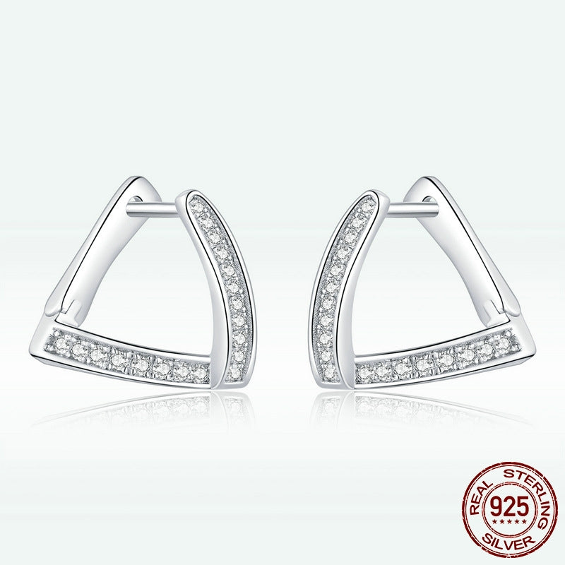 Sterling Silver S925 Zircon Geometric Ear Studs