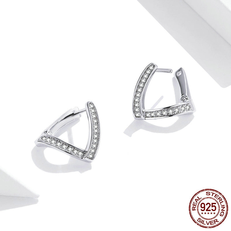 Sterling Silver S925 Zircon Geometric Ear Studs