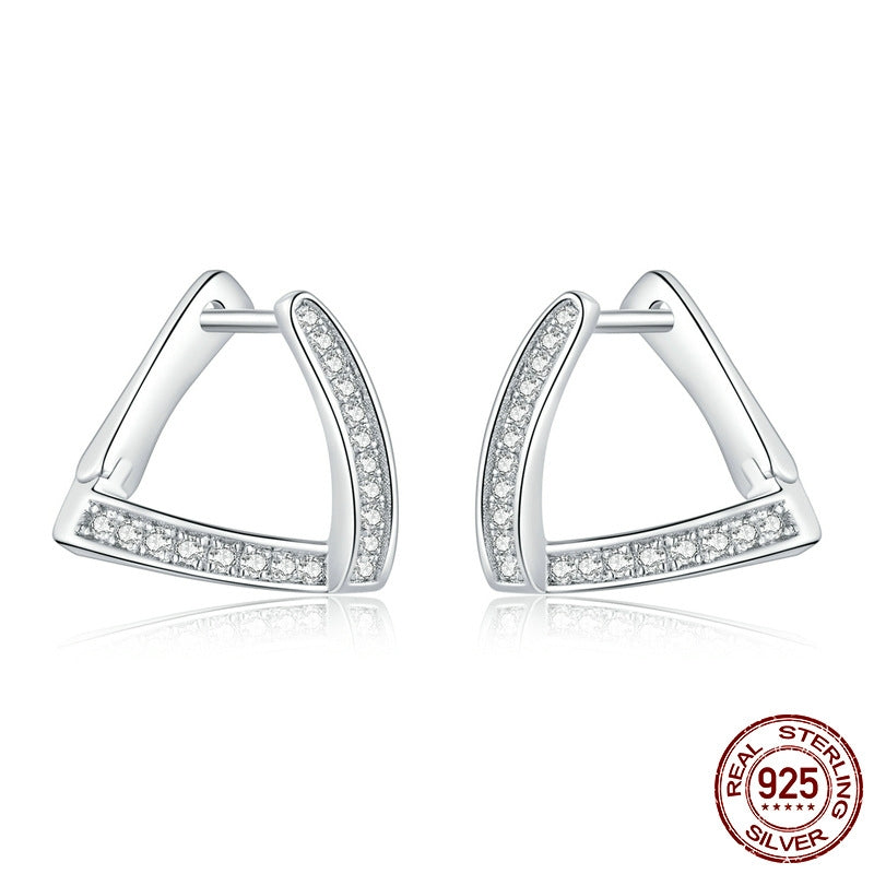 Sterling Silver S925 Zircon Geometric Ear Studs