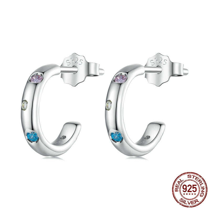 Sterling Silver S925 European And American Popular Simplicity Zircon Stud Earrings