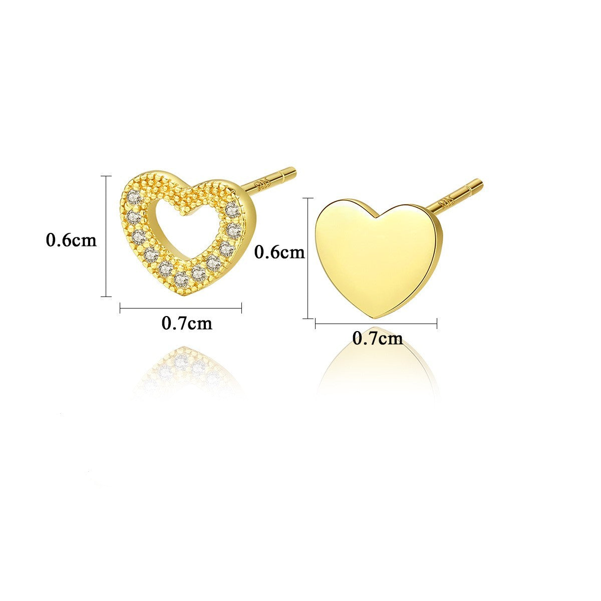 Gold Stud Earrings Love S925 Silver Zircon Earrings Asymmetric Peach Heart