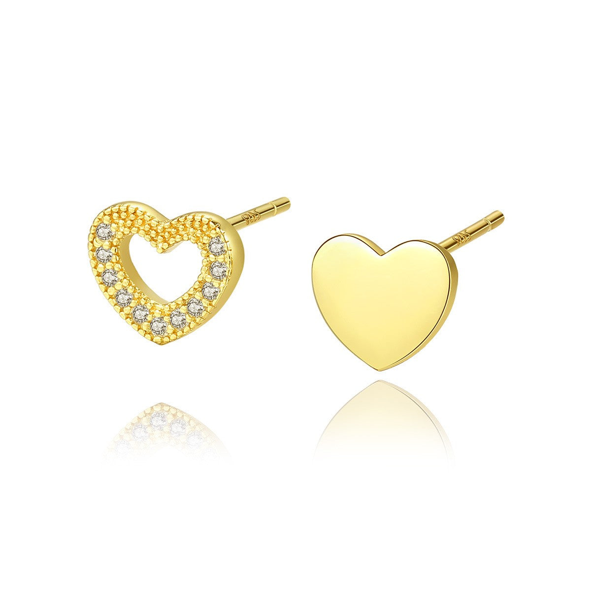 Gold Stud Earrings Love S925 Silver Zircon Earrings Asymmetric Peach Heart