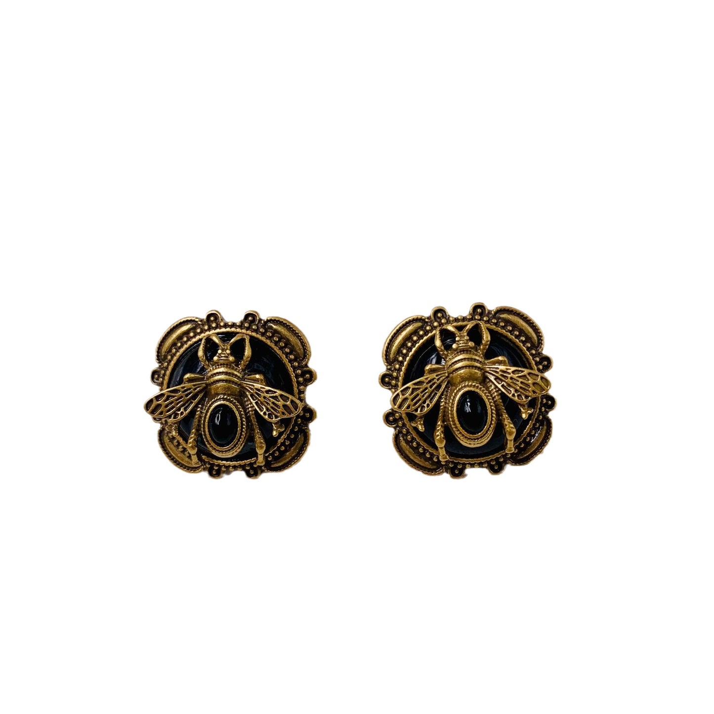 Vintage Gold Plated Black 925 Silver Pin Earrings