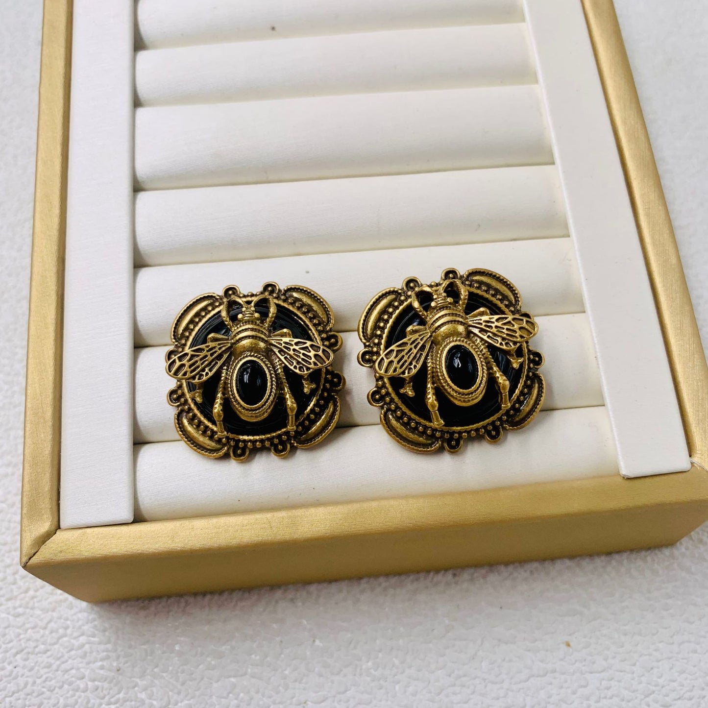 Vintage Gold Plated Black 925 Silver Pin Earrings