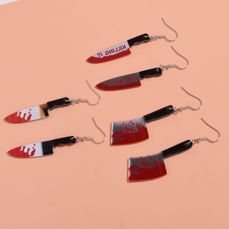 European And American Halloween Exaggerated Personalized Long Kitchen Knife Earrings