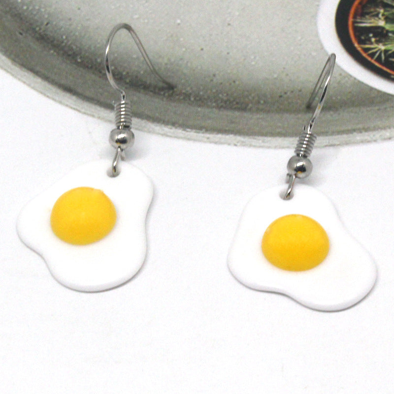 Cartoon Resin Creative Cute Fried Egg Earrings