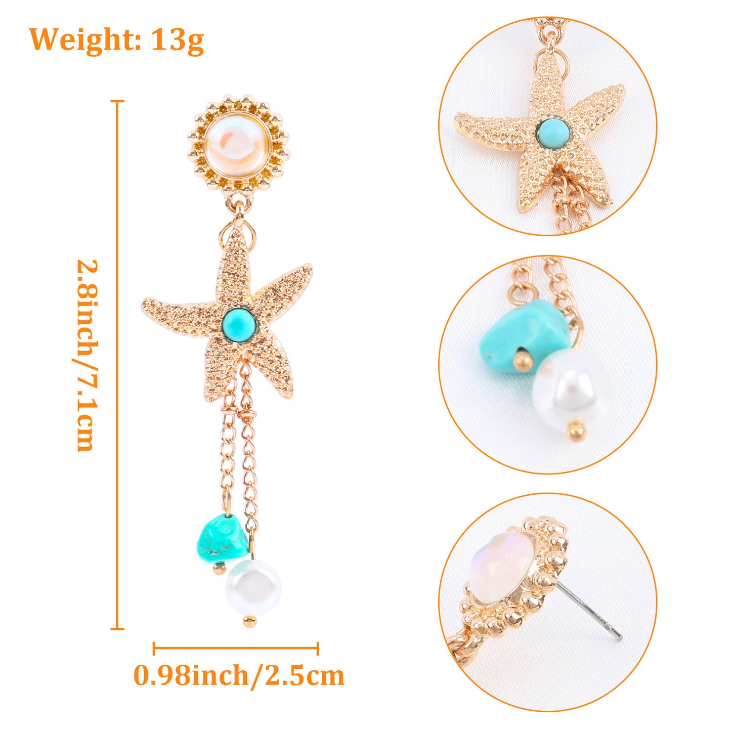 Fashion Style Popular Ocean Vacation Style Starfish Shell Earrings