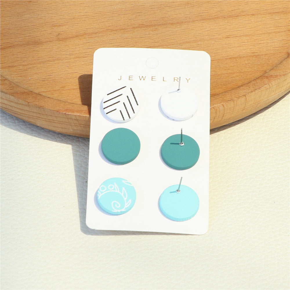 Elegant Striped Light Blue Printed Acrylic Small Round Earrings