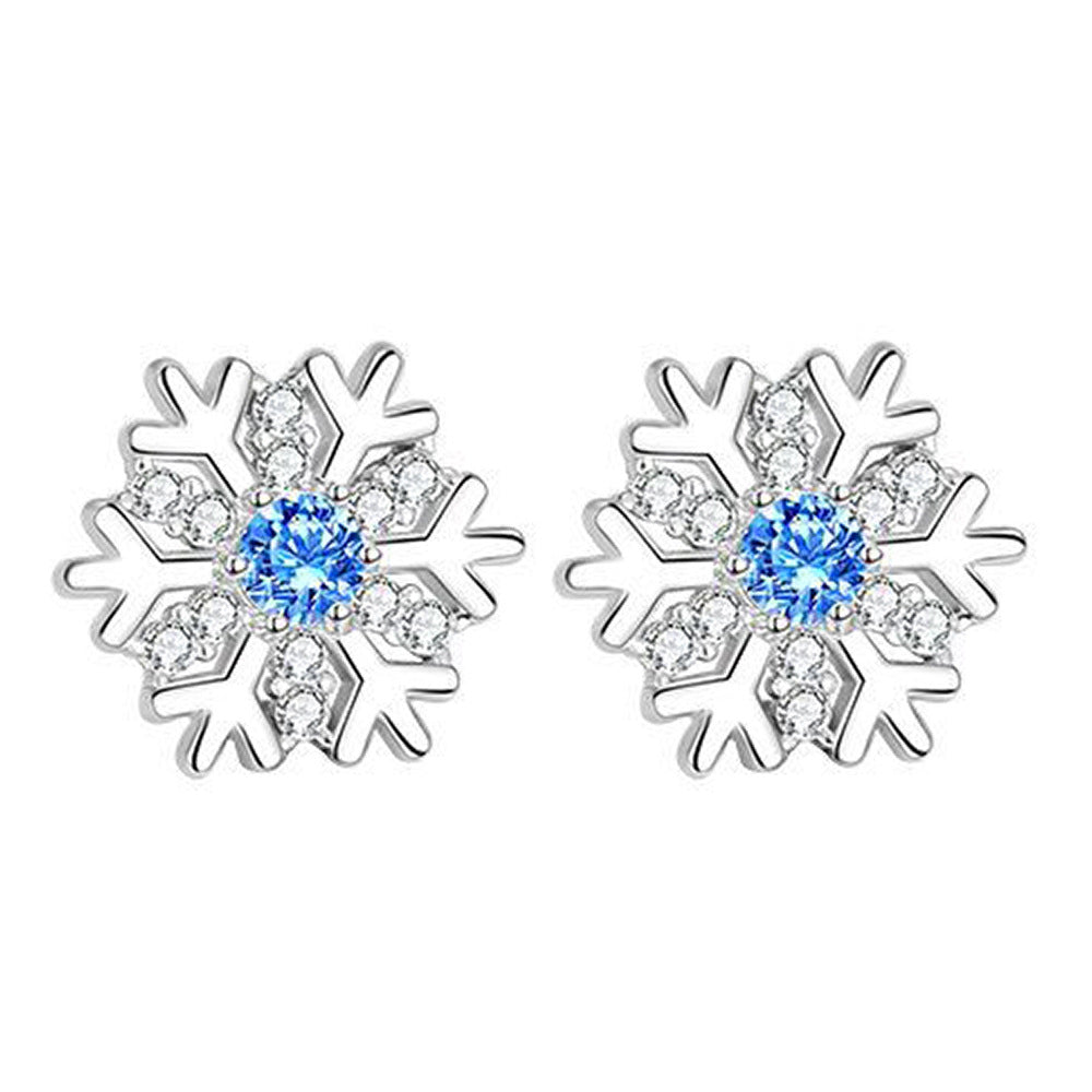 Women's Fashion Simple Blue Diamond Snowflake Ear Stud