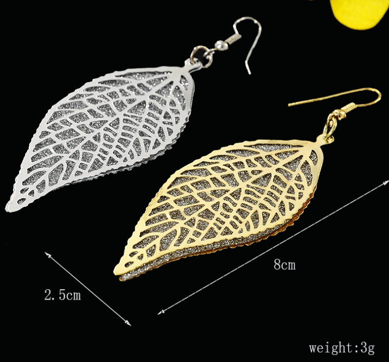 Personalized Luxury Hollow-out Double-layer Leaf Frosted Earrings Eardrops