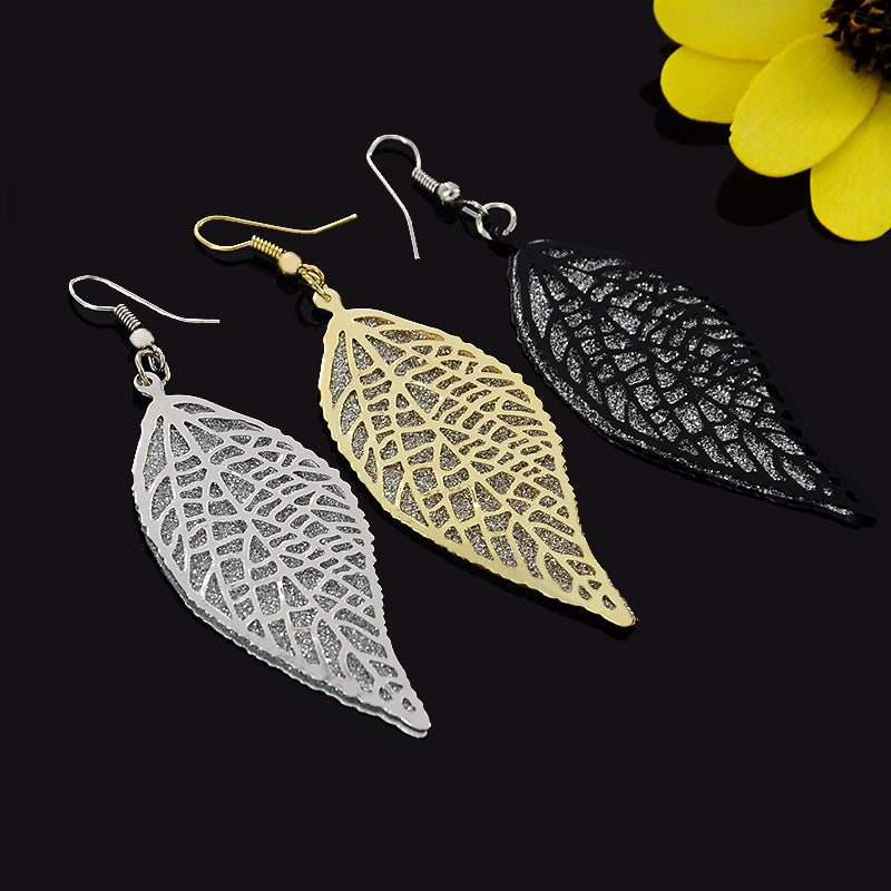 Personalized Luxury Hollow-out Double-layer Leaf Frosted Earrings Eardrops