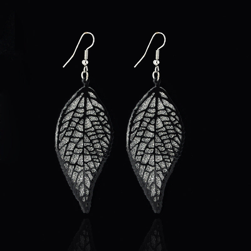 Personalized Luxury Hollow-out Double-layer Leaf Frosted Earrings Eardrops