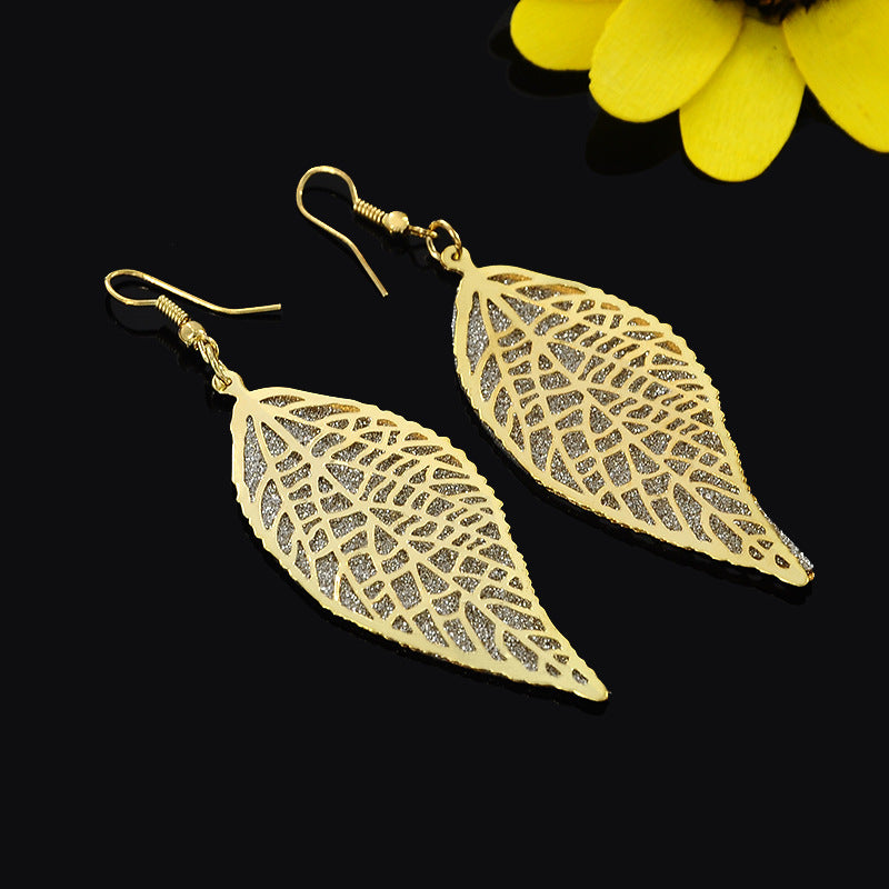 Personalized Luxury Hollow-out Double-layer Leaf Frosted Earrings Eardrops