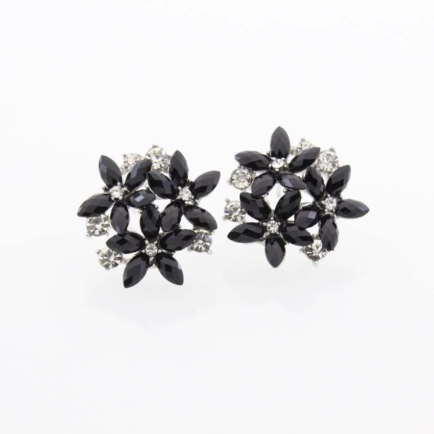 Diamond Rhinestone Zircon Gem Horse Eye Three Flower Stud Earrings