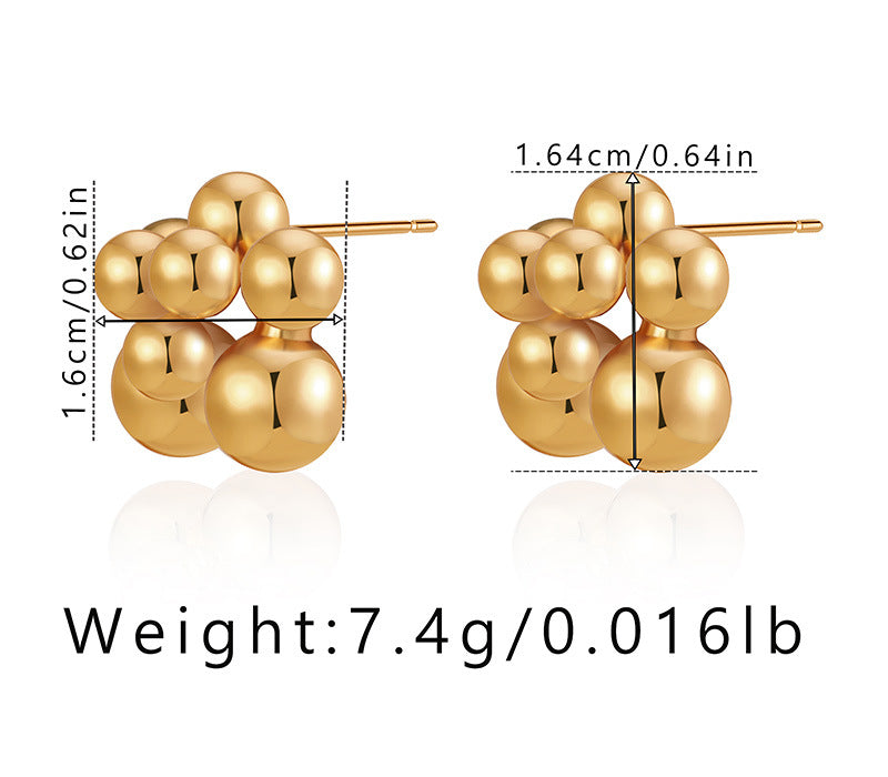 Irregular Small Golden Balls Stud Earrings Silver Needle