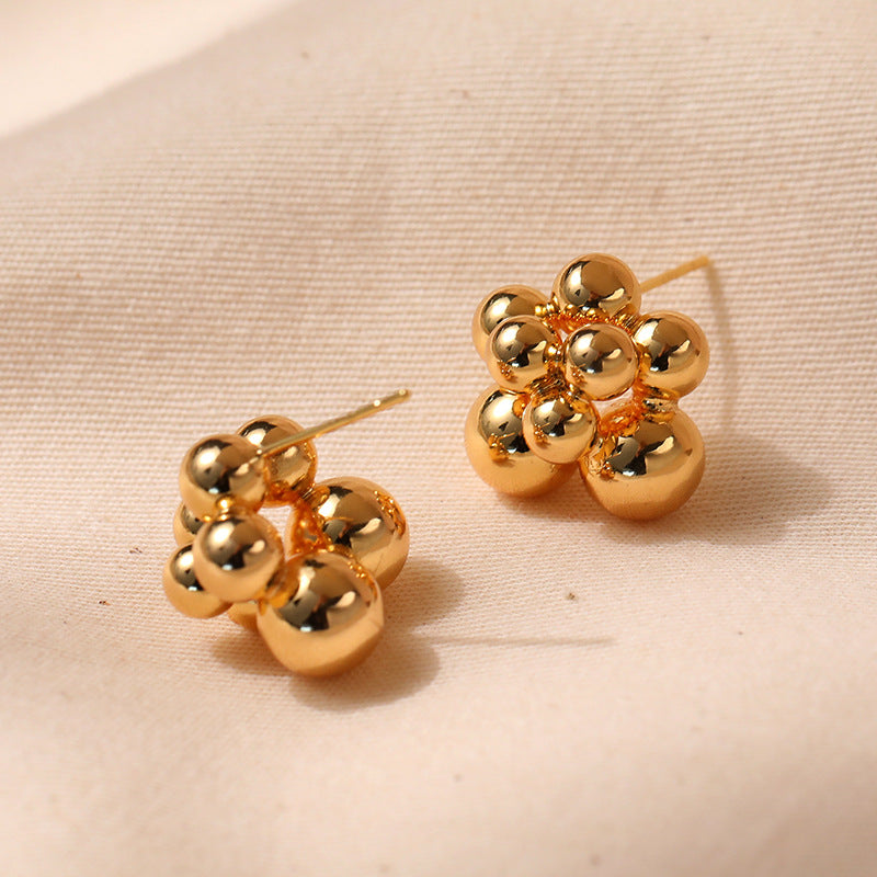 Irregular Small Golden Balls Stud Earrings Silver Needle