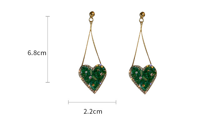 Silver Stud Rhinestone-encrusted Emerald Crystal Love Heart Earrings