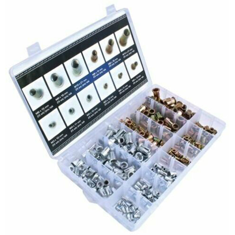 300Pcs/Box Aluminum+Color Zinc Blind Rivet Nut M3/4/5/6/8/10 Set Flat Head Rivet Nut Pull Cap