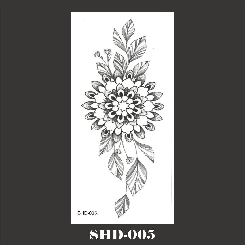 Black And White Sketch Flower Waterproof Tattoo Sticker