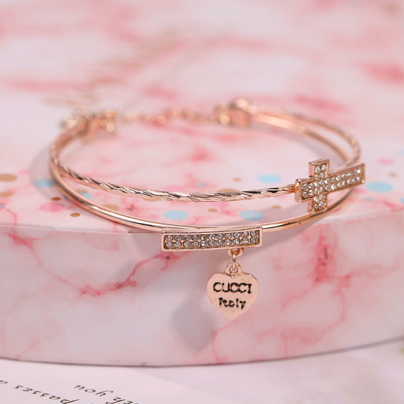 Letter Peach Heart Pendant Bracelet