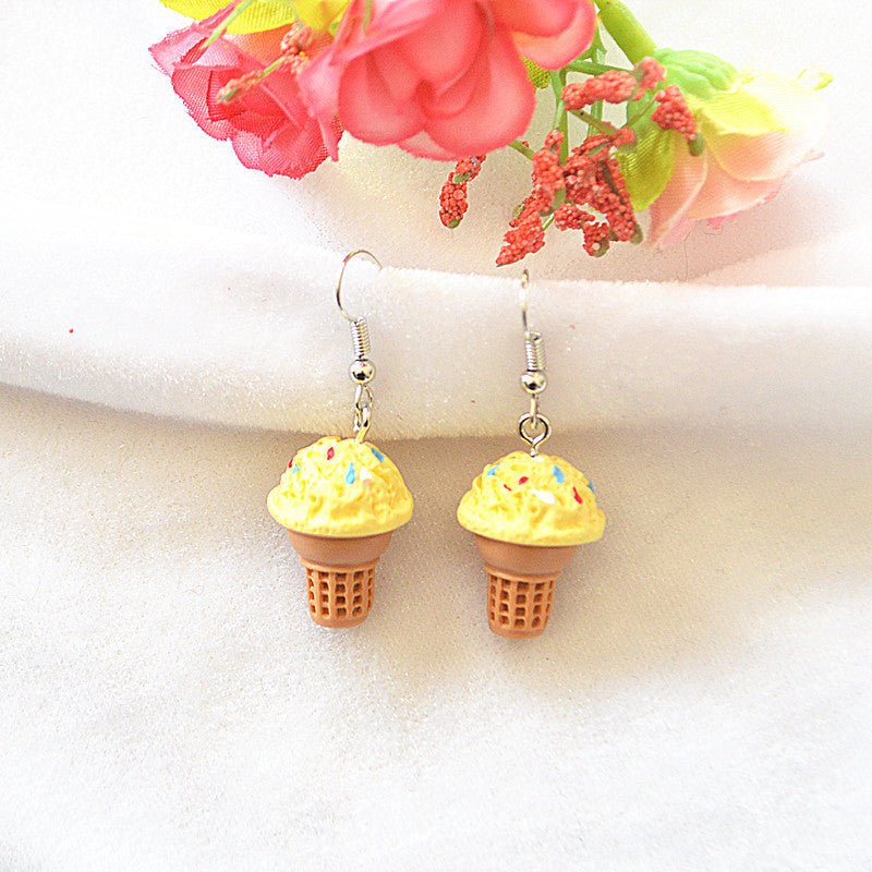 Mini Simulation Popcorn Sweet Cute Funny Three-dimensional Cone Ice Cream Simple Earrings