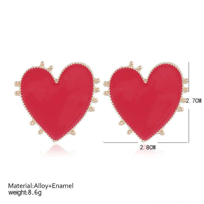 Love Heart-shaped Small Ear Studs Geometric Round Drop Oil