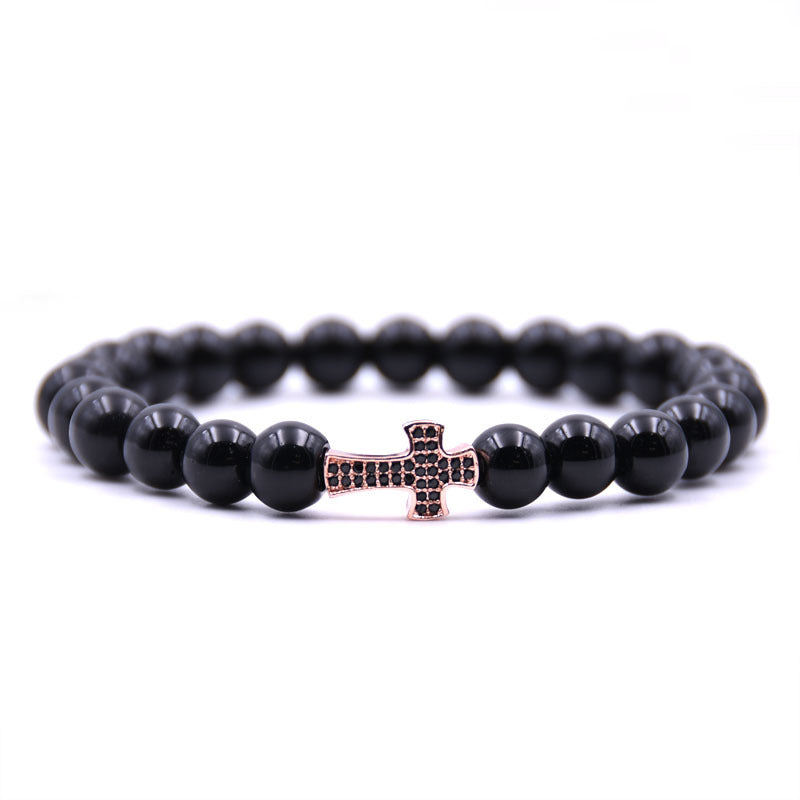 8mm Bright Black Beads Micro Inlaid Zircon Natural Stone Diy Bracelet