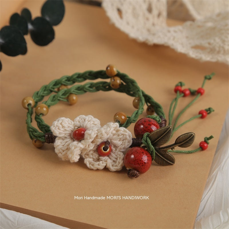 Sen Series Ceramic Bracelet Handwoven Flower Neckchain Small Art Fairy Girl Heart Gift