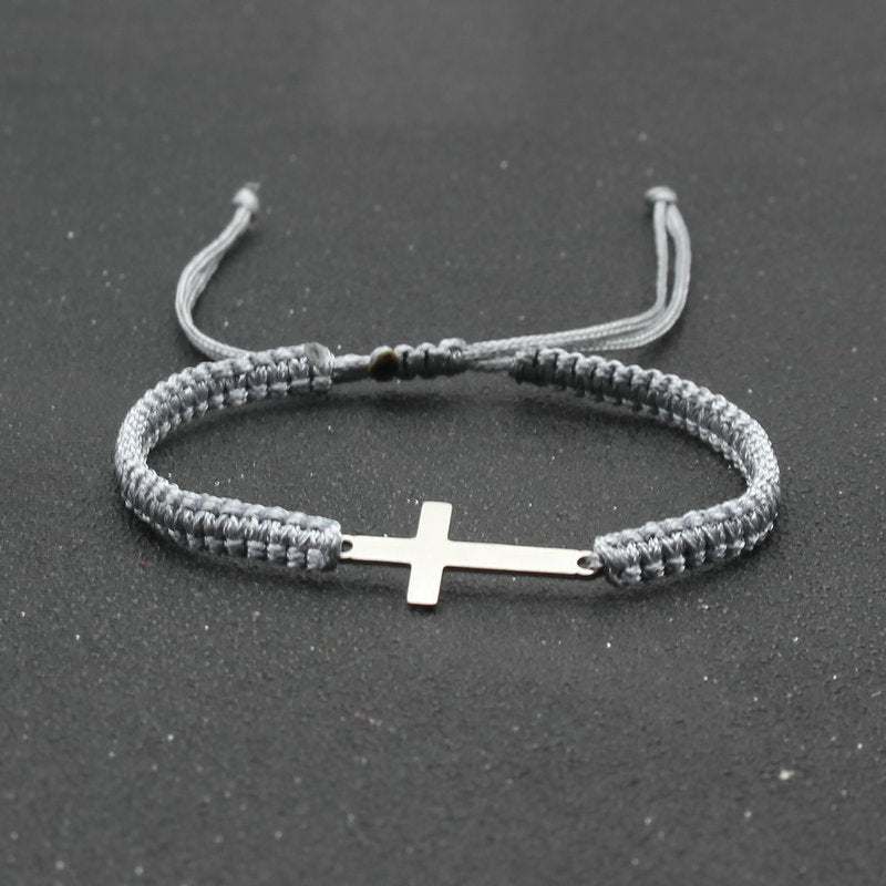 Simple Stainless Steel Cross Hand-woven Adjustable Red Rope Bracelet