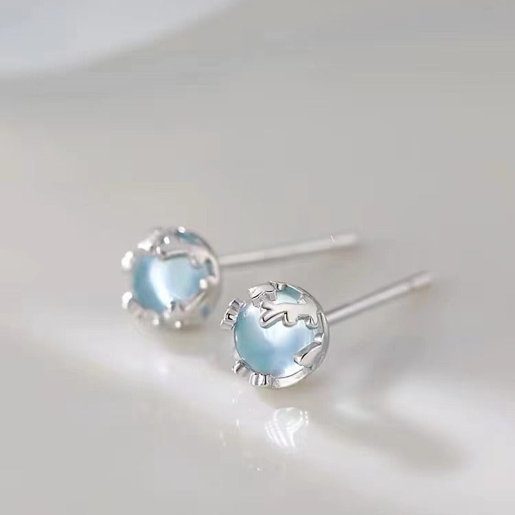 Sterling Silver Needle Moonstone Stud Earrings Female Niche