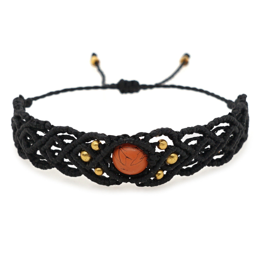 Ethnic Style Wax Rope Thread Carrying Strap Handmade Natural Stone Beaded Braided Rope Bracelet