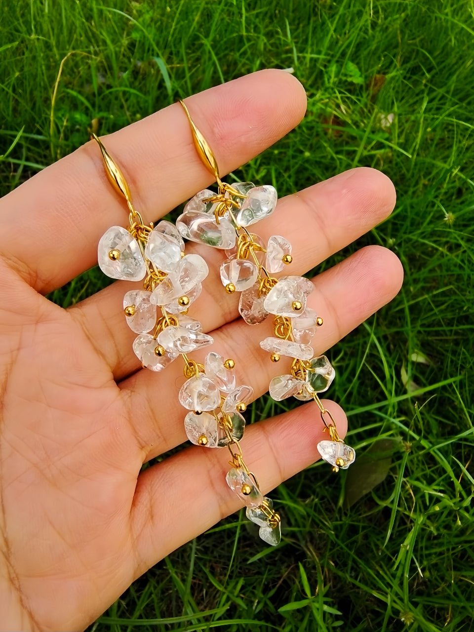 Natural Crystal Earrings Long Style