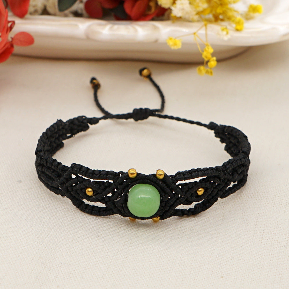 Ethnic Style Wax Rope Thread Carrying Strap Handmade Natural Stone Beaded Braided Rope Bracelet