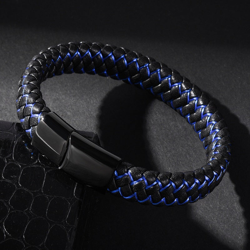 Men's Titanium Steel Magnetic Buckle Leather Rope