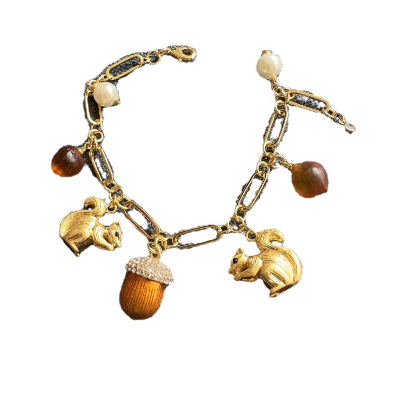 Squirrel Enamel Glazed Pinecone Orange Bracelet