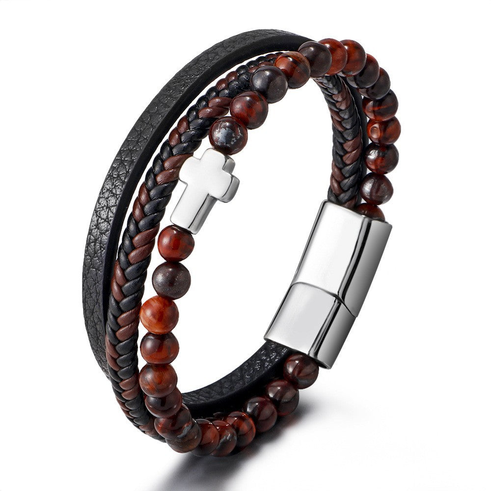 Cross Multi-layer Stainless Steel Men's Bracelet