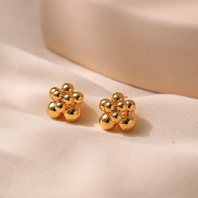 Irregular Small Golden Balls Stud Earrings Silver Needle