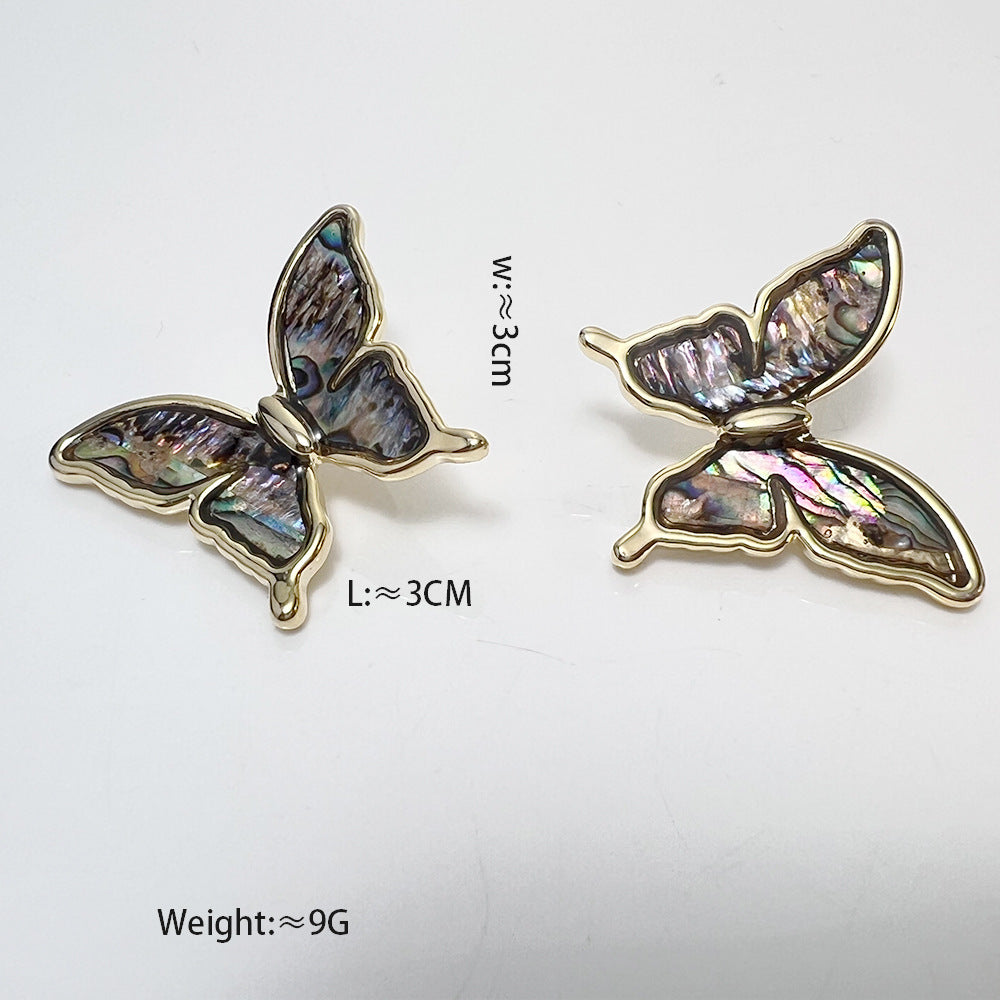 Butterfly Color Shell Stud Earrings Retro Advanced Design Sense