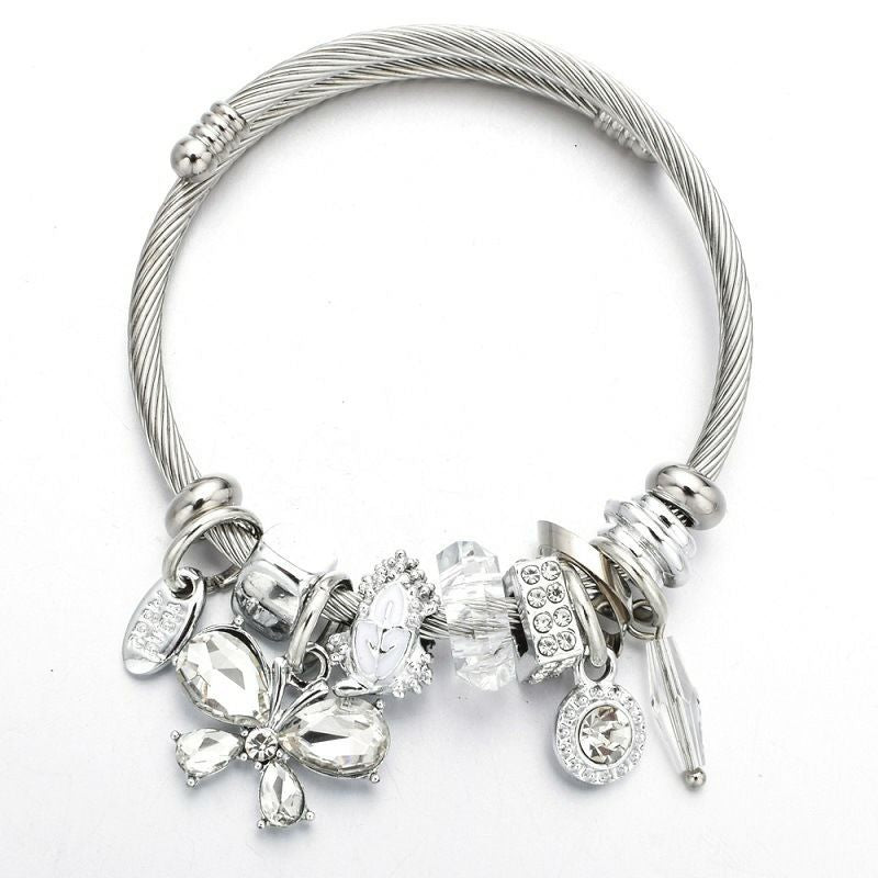 Stainless Steel Butterfly Crystal Tassel Bracelet