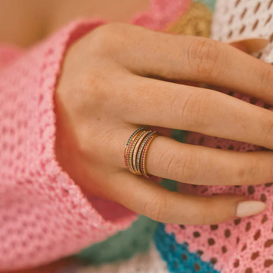 Colorful Rhinestone-encrusted Ring Stainless Steel