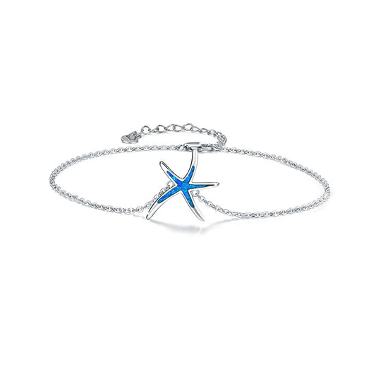 Opal Starfish Anklet in White Gold Plated Sterling Silver