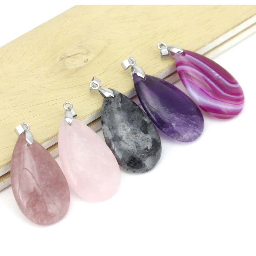 Natural Stone Water Drop Pendant Fashion Simple Multicolor Couple's Pendant Necklace