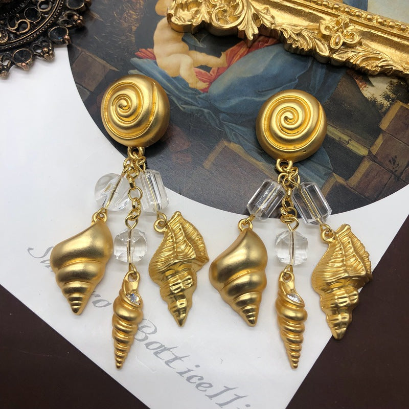 Snail Conch Pendant Mid-length Shoulder Sweep Earrings