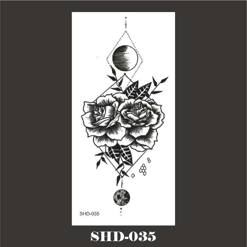 Black And White Sketch Flower Waterproof Tattoo Sticker